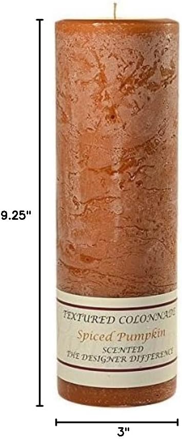 Pack of 2, Textured 3" x 9" Pillar Candles Spiced Pumpkin for Weddings, Home & Event Decoration, Relaxation, Made in US