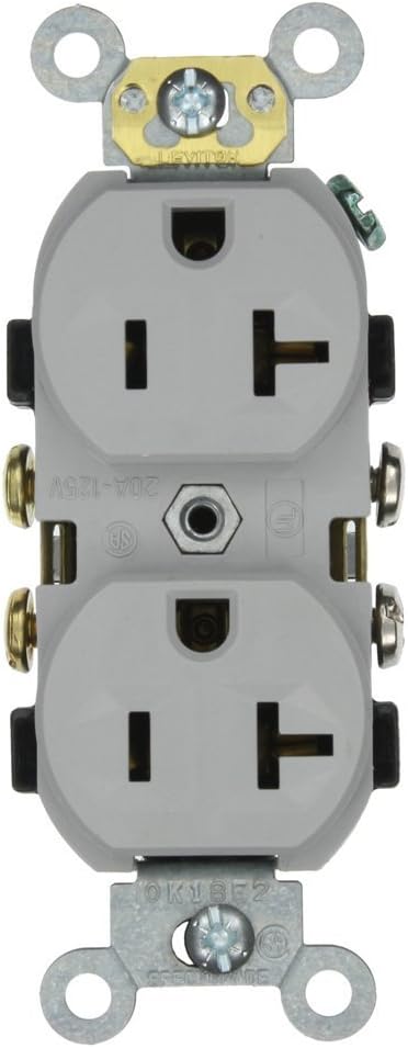 Leviton CR20-GY 20-Amp, 125-Volt, Narrow Body Duplex Receptacle, Straight Blade, Commercial Grade, Self Grounding, 10-Pack, Gray, 10 Piece