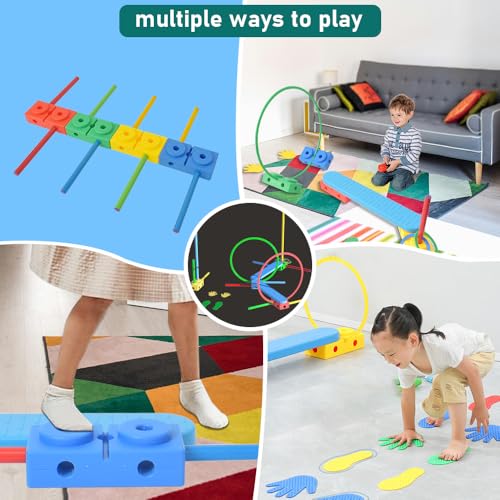 Morimoe Innovative kid\'s Exercise Balance Set, Obstacle Course, Agility Ring Game, 26 Piece - Encourage Gross Motor Skills & Build Coordination