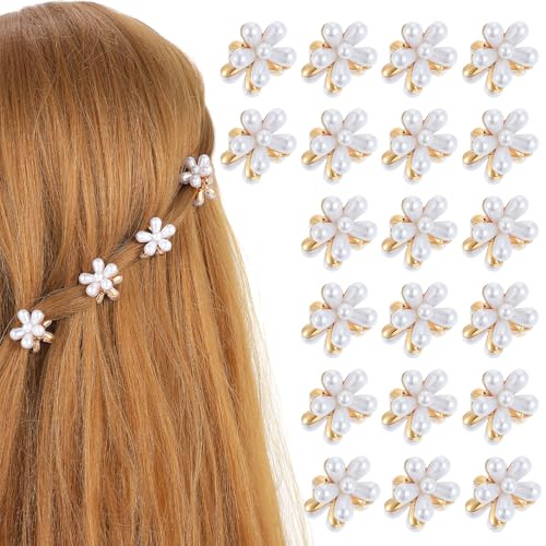 20 Pcs Mini Pearl Hair Clips Small Pearl Claw Clips With Flower D...