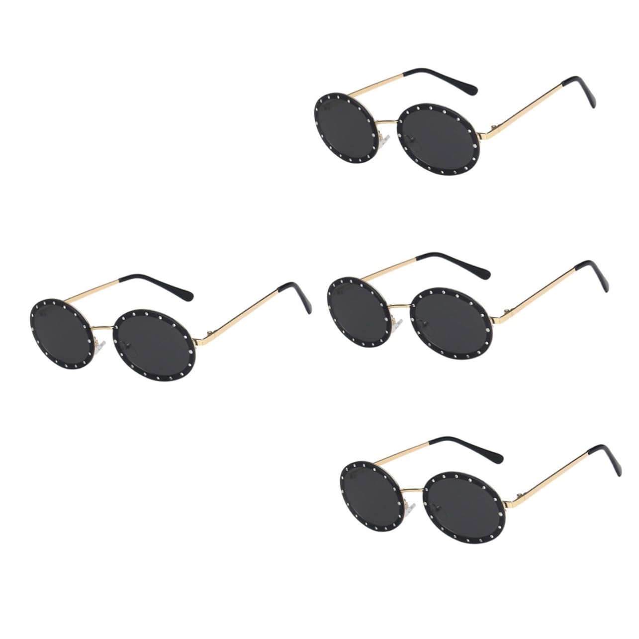 GALPADA 4pezzi Occhiali Sole Retro Ovali Con Strass Per Donne Stile Vintage Per Spiaggia e Occasioni Speciali Montatura Leggera e Alla Moda Con Lenti Grigie