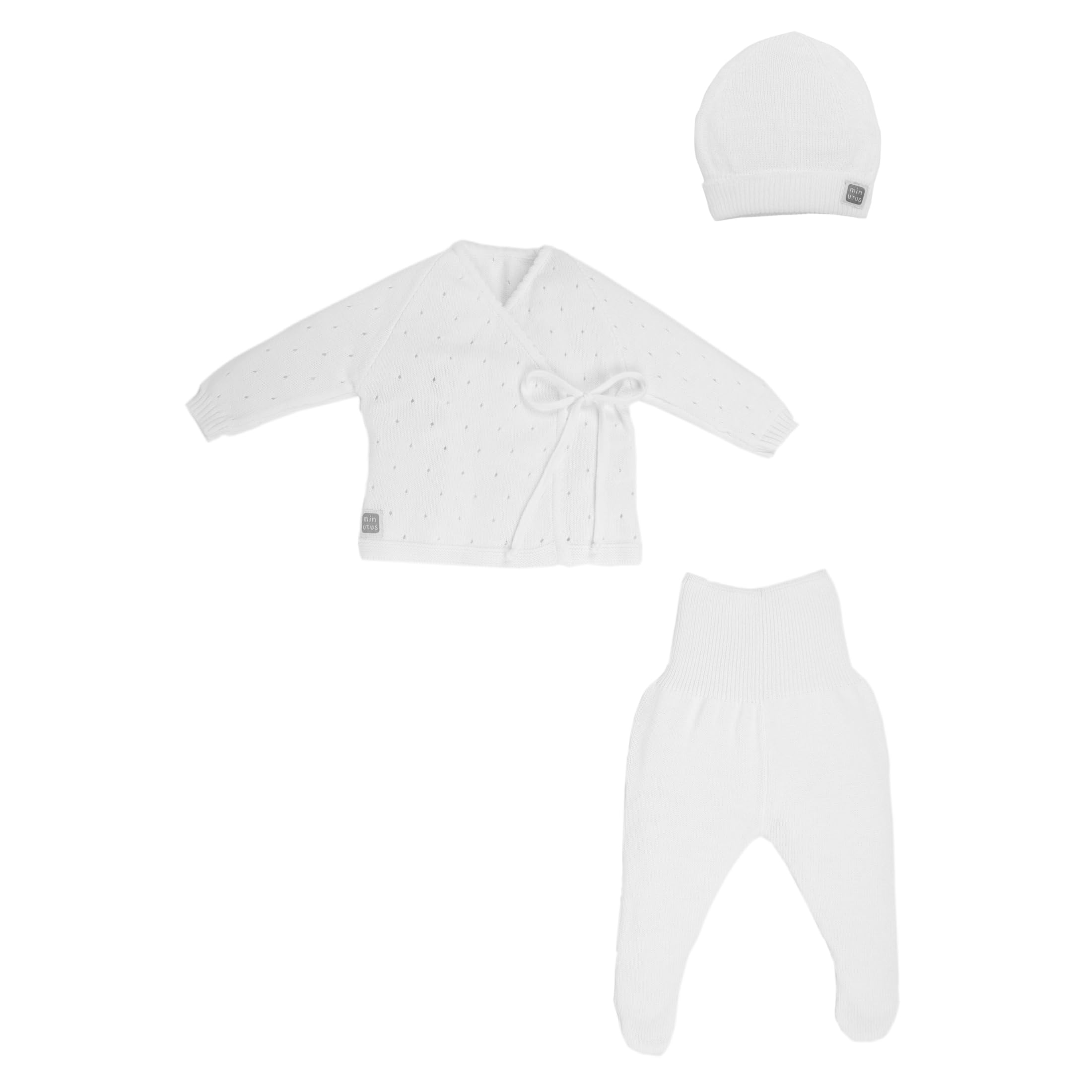 MINUTUS Conjunto Bebé Aire con Gorro, Primera Puesta, Ropa Recién Nacido, Jersey y Polaina 100% Algodón, 3 Piezas