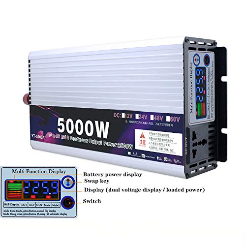 48V Wechselrichter 2500W Wechselrichter Modified Wave DC 12V bis 220V AC Maximale Leistung 5000W, Geeignet für Reiskocher, Gefrierschränke,