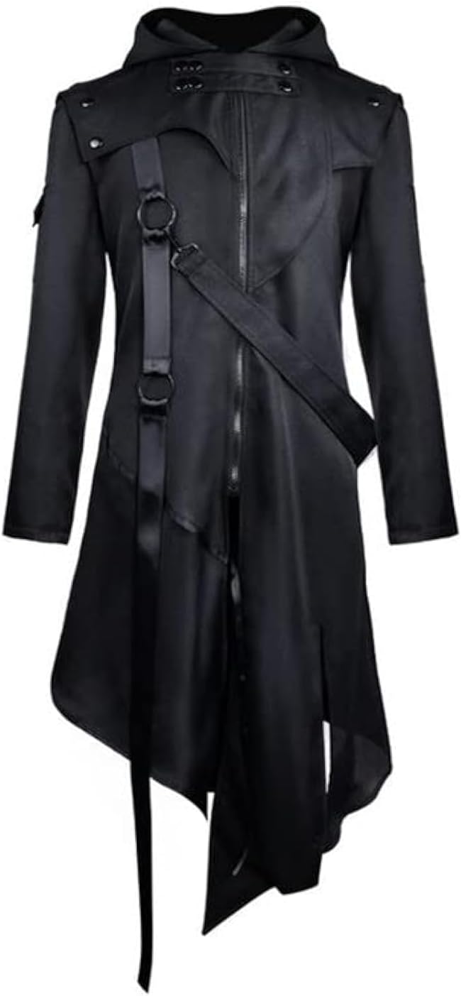 Zip Up Costume Hoodie Men Steampunk Jacket Medieval Long Gothic Victorian Frock Tailcoat for Halloween JJK001
