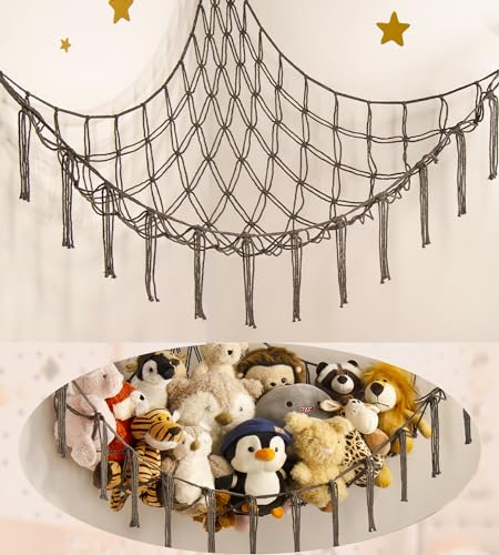 Image of mirolam Stuffed Animals Hammock Net Corner-Hanging Stuff Animal Toy Storage Organizer for Plush Plushie Room Bedroom Nursery Decor Toy Storage Organization