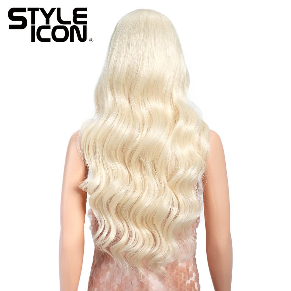 Style Icon Long Body Wavy Wig 26 inch Blonde Long Curly Synthetic Lace Front Wigs for Women T Part Wig Pre Plucked Heat Resistant Fiber (613) - Image 4