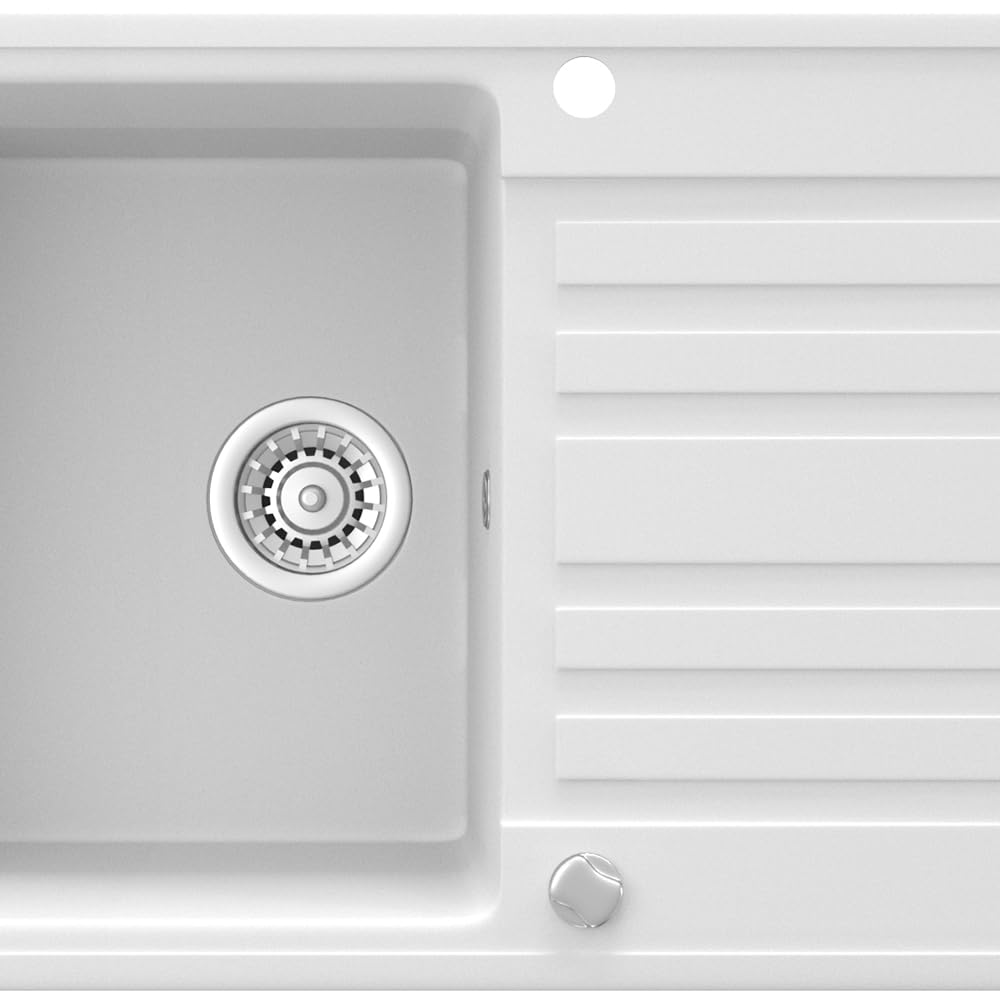 Bergström Fregadero, Blanco, 76.5 x 46 cm | con tendedero, instalable en ambos lados para un montaje flexible en la cocina