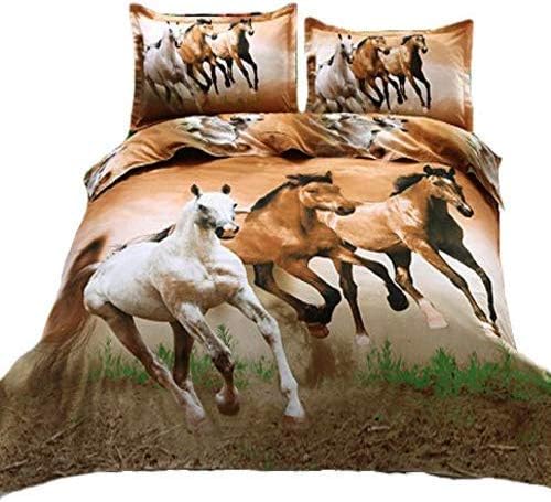 HomeBlove 3D Horse Print Duvet Cover Sets Twin/Full/Queen 4-Piece, 1 Duvet Cover, 1 Flat Sheet, 2 Pillowcases, No Comforter (Twin)