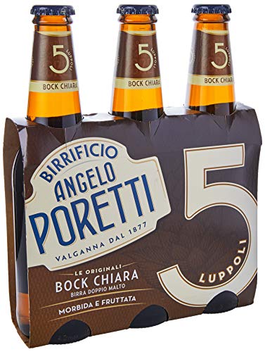 Birrificio Angelo Poretti Birra 5 Luppoli Doppio Malto Chiara, Cassa con 24 Bottiglie da 33cl, Birra Bock Doppio Malto Chiara, Gusto Maltato e Fruttato, Gradazione Alcolica 6.5% Vol.