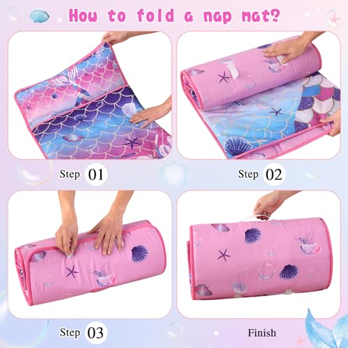 Image of Toddler Nap Mat with Pillow, Large Rolled Mermaid Napping Mats | Toddler Sleeping Bag, Nap Mats for Daycare, Preschool, Travel Sleeping Bag for Girls, Toddler Nap Mat Sleep Mat for Daycare