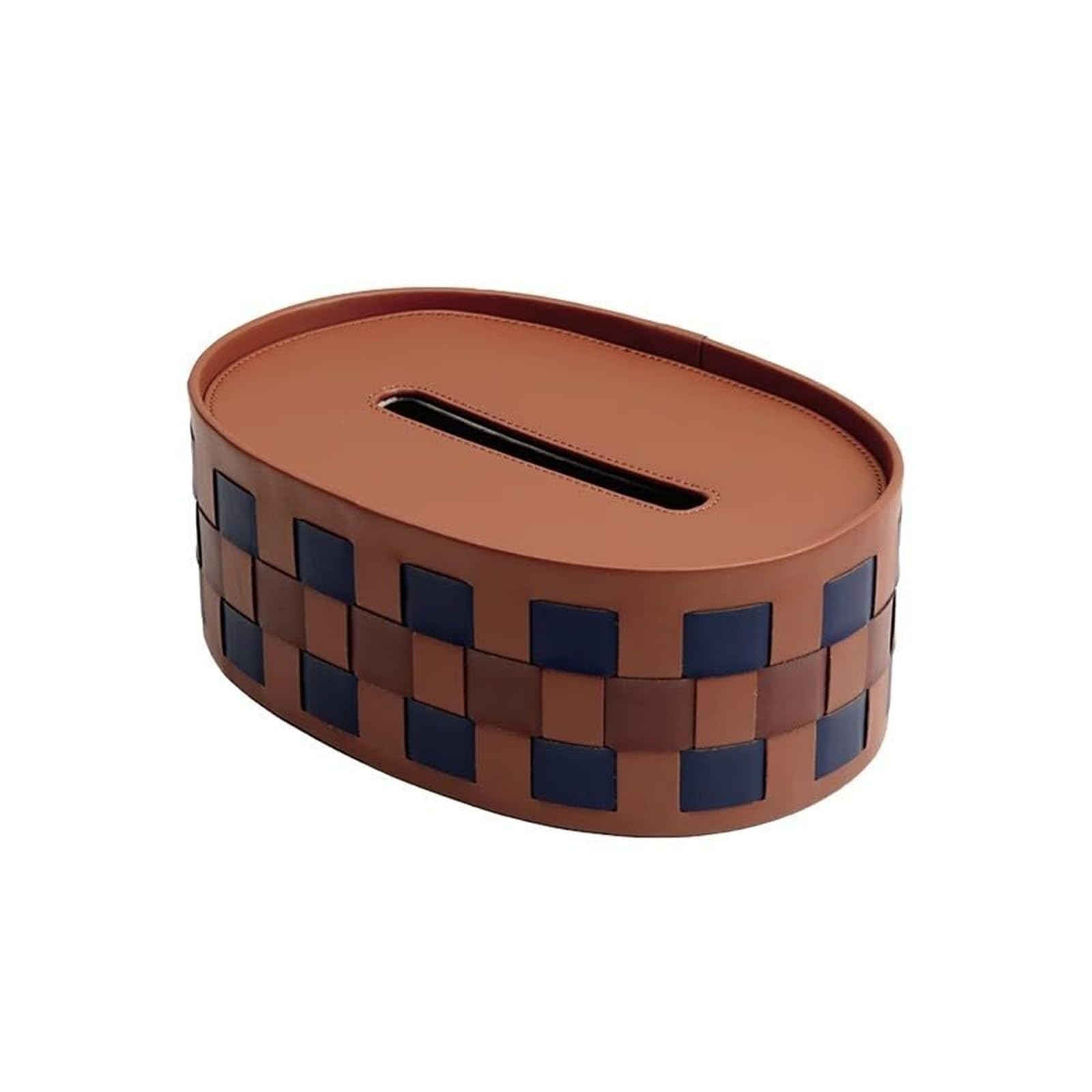 Couverture de boîte à mouchoirs en cuir PU tressé marron et bleu pour salle de bain chic