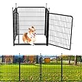 Getlay Tall Garden Fence Animal Barrier,Wide Gate Low Threshold Fence Panels, 48in(H) 4 Panels Total 8.9 Ft(L) Flower Bed Fencing, Heavy Metal Dog Fence Outdoor for Yard