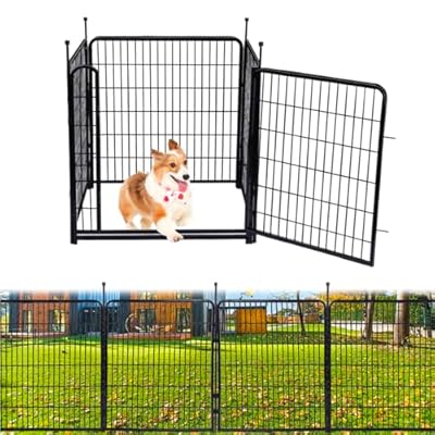 Getlay Tall Garden Fence Animal Barrier,Wide Gate Low Threshold Fence Panels, 48in(H) 4 Panels Total 8.9 Ft(L) Flower Bed Fencing, Heavy Metal Dog Fence Outdoor for Yard