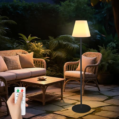 Solare Outdoor-Stehlampe Höhenverstellbar - USB-Schnellladefähig Kabellos, Dimnbar mit RGB & Warmweiß LED für Garten Terrasse Biergarten, 150 cm...