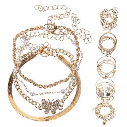 Tobilleras y pulseras para mujer COLLBATH, 6 juegos de joyería de cadena vintage