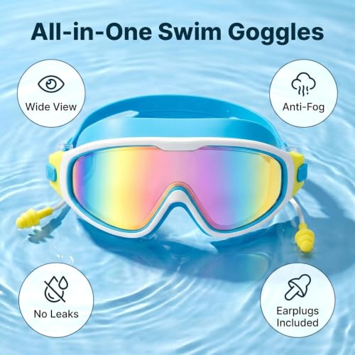Image of Swim Goggles for Kids 6-12, Wide View Anti-Fog UV Protection No Leaking,Boys Girls Youth Swimming Goggles