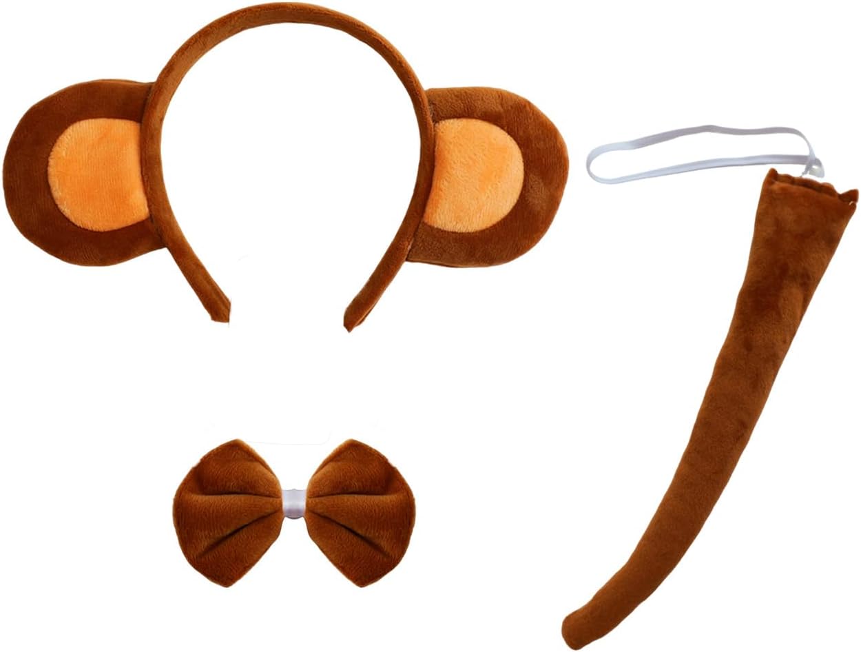 Monkey Costume Adult Women Halloween Monkey Ears Headband and Tail Accessories Animal Costume for Party Cosplay Dress Up
