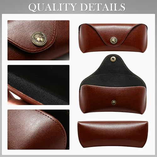 Image of SUNGAIT Sunglasses Case for Men Women: Portable Leather Eyeglasses Case Hard Shell - Slim Case for Multiple Sunglasses