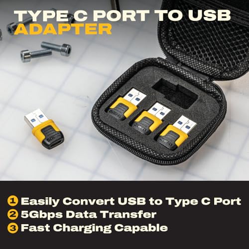 Image of DEWALT Heavy Duty USB-C Female to USB-A Male Adapter 4 Pack w /Case | Converter, 5Gbps Data Transfer, Compact Durable USB to USB-C Adapter for Laptops iPhone Samsung Android Devices