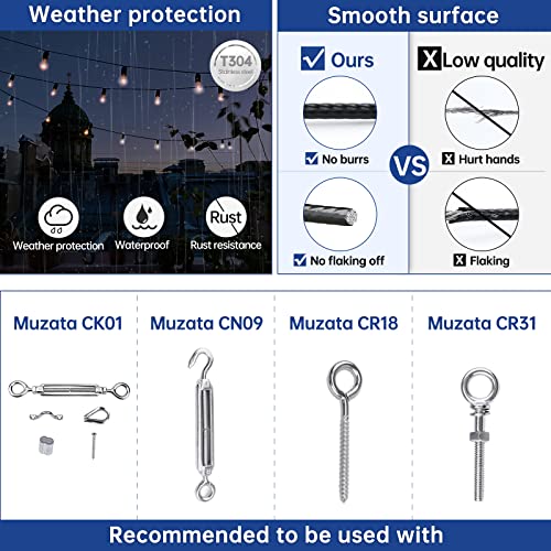 Muzata 330Feet Wire Rope Black Vinyl Coated 3/32Inch Thru 1/8Inch Wr11 And Cable Cutter Cr12 #TOP2