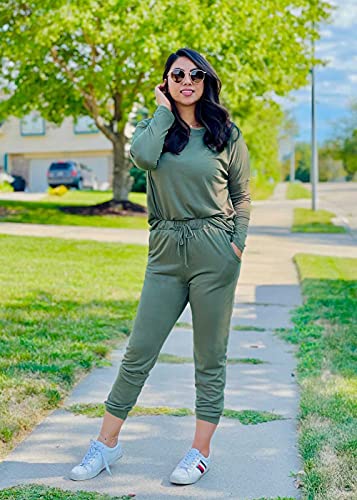Prettygarden Women's 2023 Fall Two Piece Outfit Long Sleeve Crewneck Pullover Tops And Long Pants Tracksuit (Light Green,Medium) #TOP2