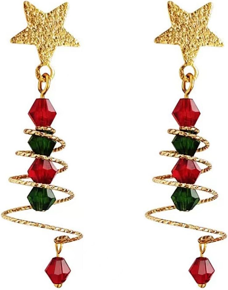 Christmas Tree Star Earrings for Women,Christmas Beaded Drop Dangle Earrings for Xmas Spiral Twist Earrings,Handmade Holiday Party Jewelry Gifts