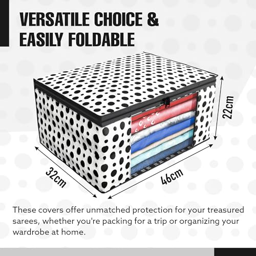 Image of Kuber Industries Clothes Organizer For Wardrobe (Pack of 6) - Storage Organizer For Saree | Shirts | Salwar Kameez - Dress Organizer For Wardrobe - Saree Covers With Zip (Polka Dots) (Black and White)