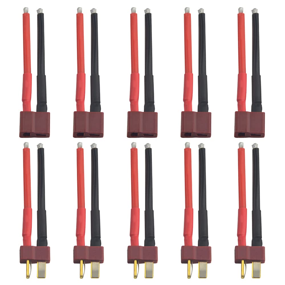 BGTXINGI 10Pcs(5Pairs) T Plug Connector Wire Male and Female T Deans Connectors Wires with 10cm 14AWG Silicone Wire for RC Airplane Boat Battery