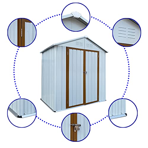 Morhome 6 X 4 Ft Outdoor Storage Shed, Metal Garden Tool Shed, Outside Sheds & Outdoor Storage Galvanized Steel With Lockable Door For Backyard, Patio, Lawn, Brown #TOP6