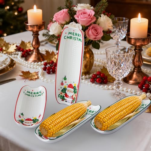 Image of Cinf Ceramic Corn Cob Holders Set of 4, 8.8 inch Christmas Serving Dishes | Stable non-slip base, easy cleanup, microwave safe, dishwasher safe, oven safe, durable ceramic construction