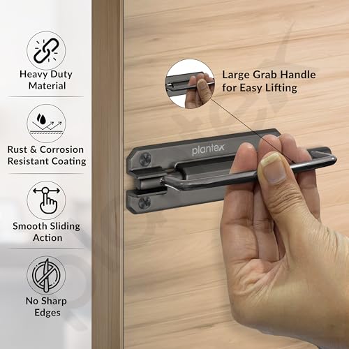 Image of Plantex Door Stopper /5 Inch Baby Latch Kadi /Door Latch for Bathroom /Door Lock for Home /Office Doors - Pack of 4 (Satin Black)