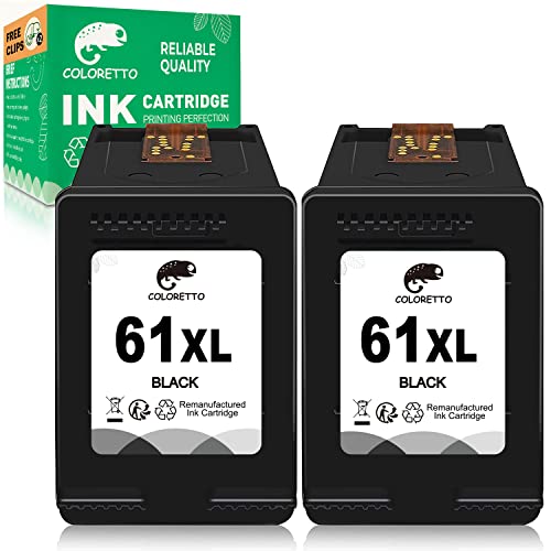 Coloretto Remanufactured Printer Ink Cartridge Replacement For Hp 61Xl To Use With Hp Deskjet 1000 1010, Envy 4500 4501 5530 5531, Officejet 2620 2621 2622 （2 Black） Combo Pack #TOP6