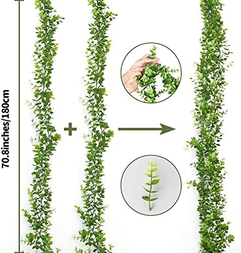 AIBAOBAO Artificial Eucalyptus Hanging Plants 2 Pack, Faux Eucalyptus Leaves Vines Garland, Plastic Fake Trailing Weeping Greenery Drooping Plant for Wall Indoor Outdoor Home Wedding Party (Green)
