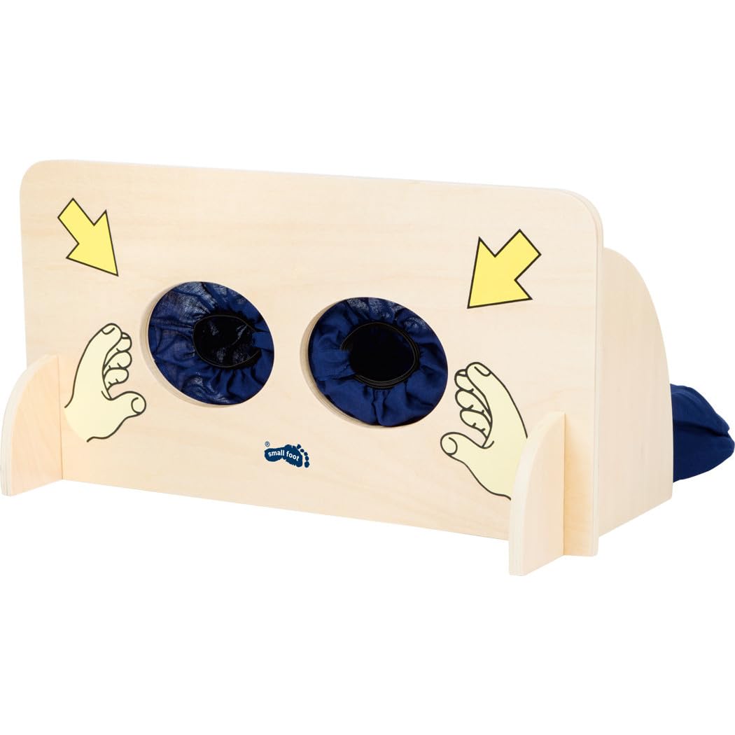 Small Foot 6570 Jouet à sens "​Mur à tater" en bois, jeu éducatif pour toucher des objets, à partir de 3 ans