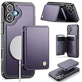 Usroom Compatible with Magsafe for iPhone 16 Plus Wallet Case Magnetic Card Holder, RFID Blocking 2 in 1 Detachable Kickstand Shockproof Case for Women Men, Purple