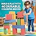 NATIONAL GEOGRAPHIC Kids Jumbo Cardboard Building Blocks – 40 Heavy-Duty Bricks in 3 Sizes, Build & Learn with Game Spinner & Activity Cards for Kids 3+, Indoor Play Construction Toy for STEM Learning