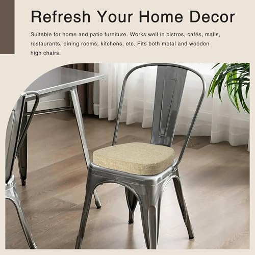 Image of OVOV 14x14 Chair Cushions for Metal Dining Chairs Set of 4 Beige | Non Slip, Washable Removable Cover with Ties, Textured, for Dining Room, Kitchen Cafes Bistro Patio, Stackable Chairs