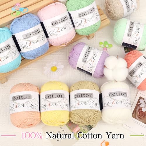 Image of Katech 1OO% Cotton Yarn for Crocheting-12 * 45g /175yd, Baby Cotton Yarn Set