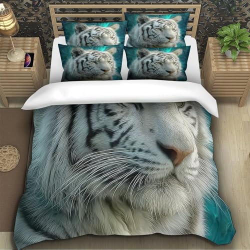 Housse de couette tigre blanc impression numérique 3D microfibre premium - 5