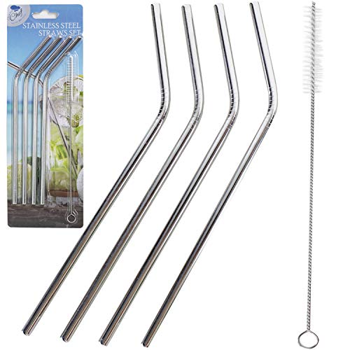 Stainless Steel Straws Set of 4, Free Cleaning Brush Included Strongest Metal Reusable Eco Friendly Drinking Straws by Chuzy ChefÃÂ® by Chuzy Chef