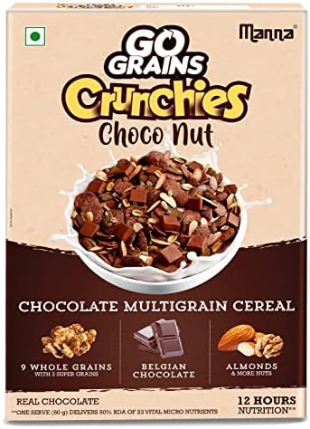 Manna Breakfast Cereal (Multigrain) Chocos for Kids 300g, Real Chocolate | Millets, Nuts & Raisins | Go Grains Crunchies