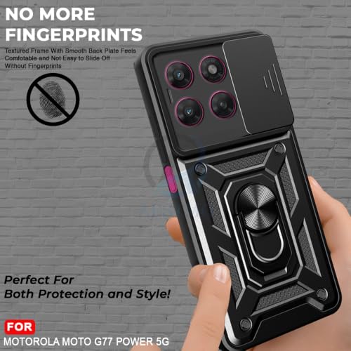 Image of AESTMO Tough Armor Motorola Moto G77 Power 5G Bumper Back Case Cover | Ring Holder & Sliding Camera Shield Cover | 360 Degree Protection Back Case Cover for Motorola Moto G77 Power 5G (Black)