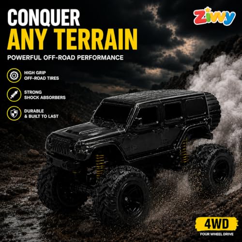 Image of Big Black Remote Control Car Toy | Thar Roxx | Smoke and LED Light | Monster Truck Remote Control 4x4 | Rechargeable Car | 2.4G Remote Control | High Speed | 100m Range | Birthday Gift for Kids
