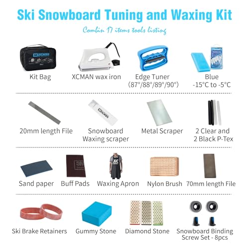 XCMAN Komplettes Ski- und Snowboard-Set mit Wachsbügeleisen, Ski-Wachs, Kanten-Tuner, PTEX für Tuning, Reparatur und Wachsen