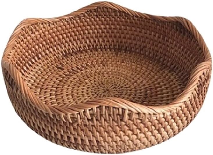 HongHeFu Storage, Hand-Woven Rattan Storage Tray, Wicker Picnic Basket, Kitchen Hotel Towel Round Wave Box,M 25cm X 8cm,M 25cm X 8cm
