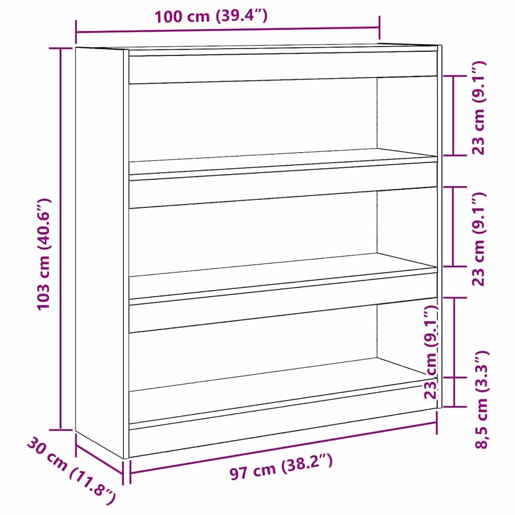 Libreria in legno anticato, 100 x 30 x 103 cm, con 3 ripiani e molto spazio per soggiorno, ufficio, cameretta dei bambini, da parete o da appoggiare
