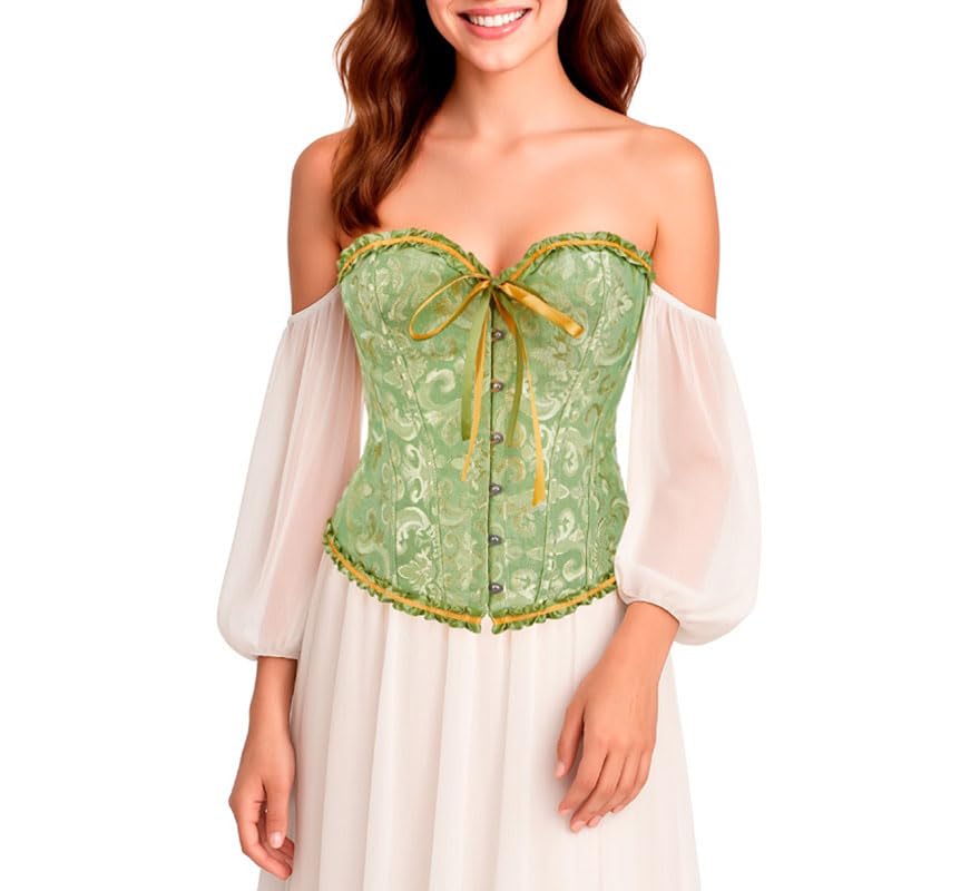 ZZ DISFRAZZES | Corset Jacquard verde con Lazo para mujer (M)