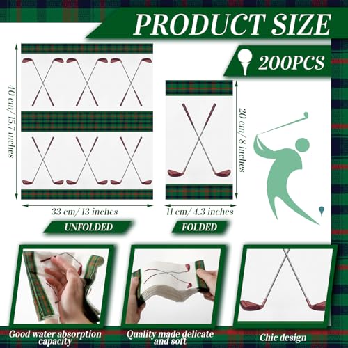 Jetec 200 Pcs Golf Paper Napkins Disposable Golfing Paper Guest Towel Napkin for Bathroom Golf Hand Towels for Guests Cocktail Napkins Hole in One First Birthday Party