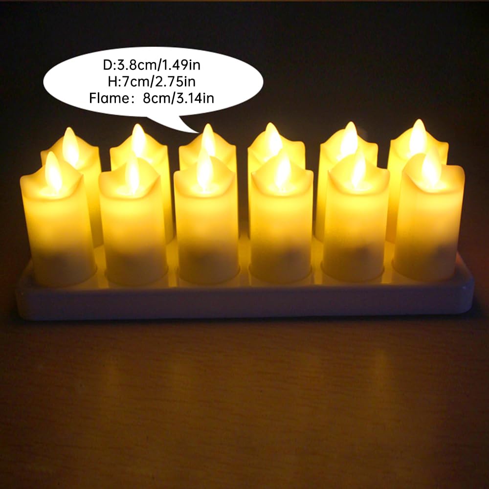 Candele tremolanti Senza Fiamma Confezione da 12 Candele LED realistiche Ricaricabili con Telecomando a 4 Tasti Candele elettriche in plastica in Giallo Caldo per Decorazioni