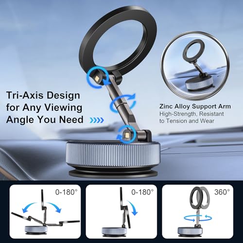 Vacuum Magnetic Suction Phone Holder,360° Adjustable Magnetic Car Phone Holder ,Foldable and Retractable Hands-Free Suction Cup Phone ,Phone Holders for Your Car/Gym/Mirror Mount for iPhone & Android - Image 3